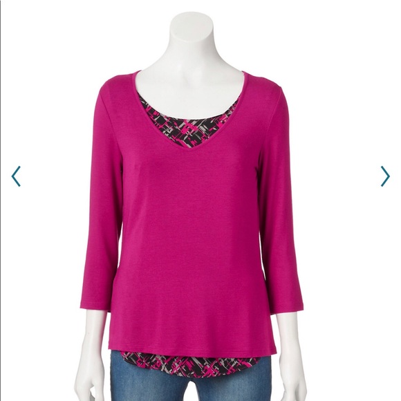 NEW APT9 Chiffon Hem Tee Shirt Magenta Small Petite Women’s NWOT - Picture 1 of 16